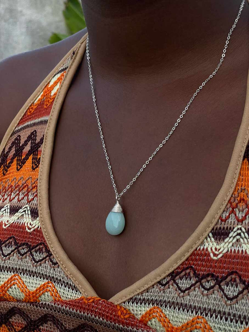 Amazonite pendant necklace in silver 