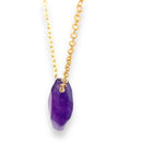 Load image into Gallery viewer, Amethyst gold necklace side view 

