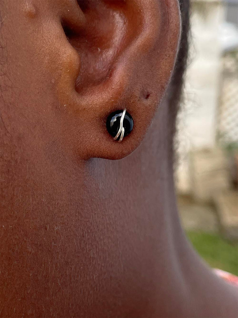 Black onyx stud earrings gold medium 