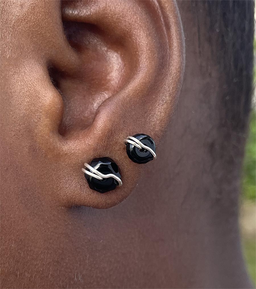 Black onyx stud earrings silver in medium and large 