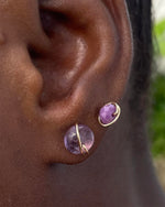 Load image into Gallery viewer, Purple fluorite and phosphosiderite studs 
