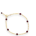 Load image into Gallery viewer, Delicate garnet gemstone chain bracelet with alternating pattern, available in 14K gold-filled and sterling silver.
