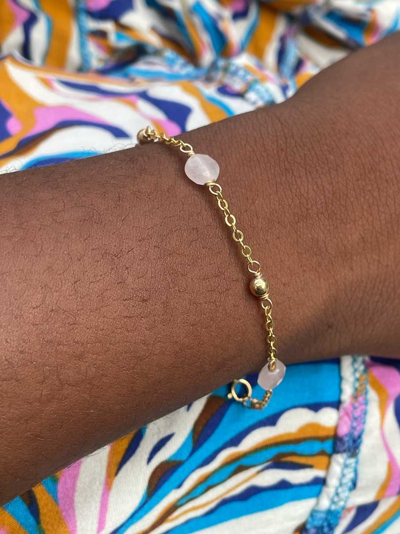 Rose quartz gold chain bracelet 