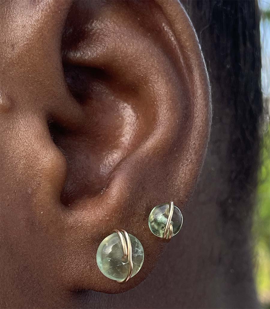 Large and medium Green fluorite stud earrings 