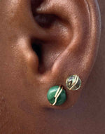 Load image into Gallery viewer, Green jade and fluorite stud earrings 
