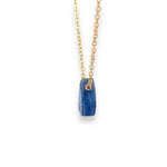 Load image into Gallery viewer, Kyanite necklace in gold side view 
