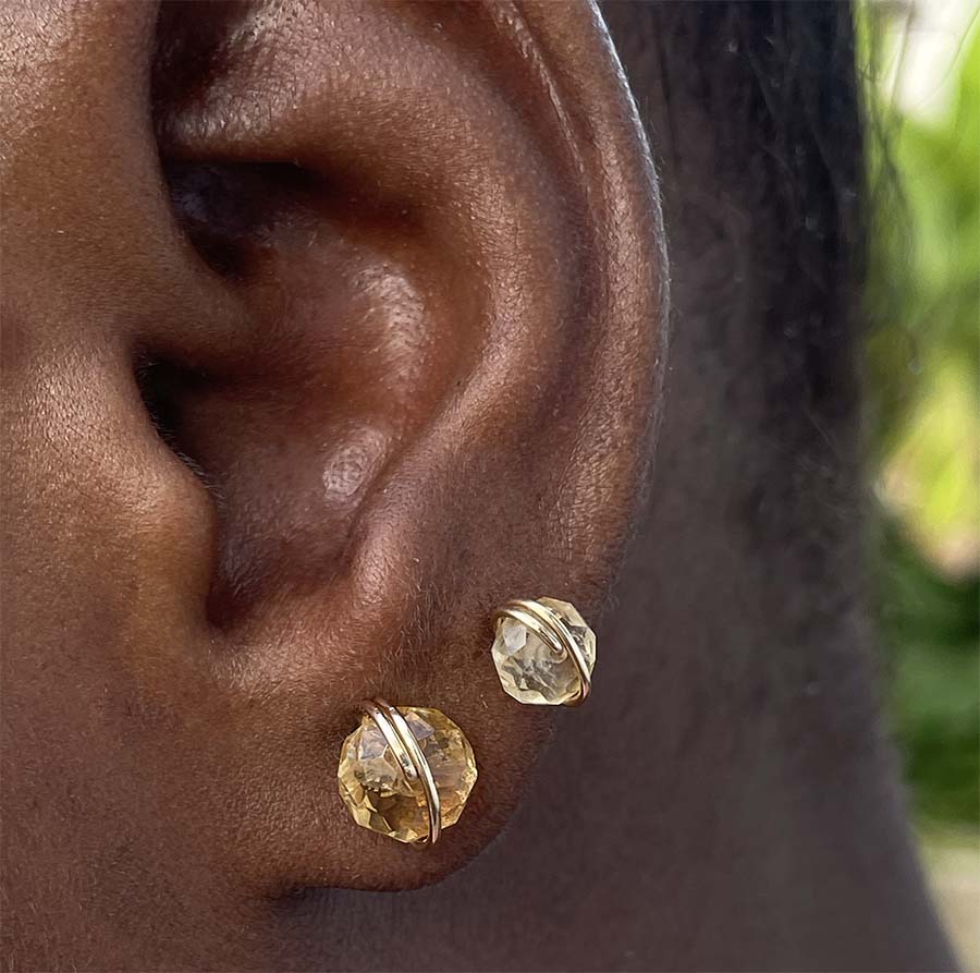 Large and medium gold citrine earrings 