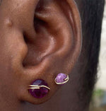 Load image into Gallery viewer, Raspberry fluorite stud and phosphosiderite stud earring 
