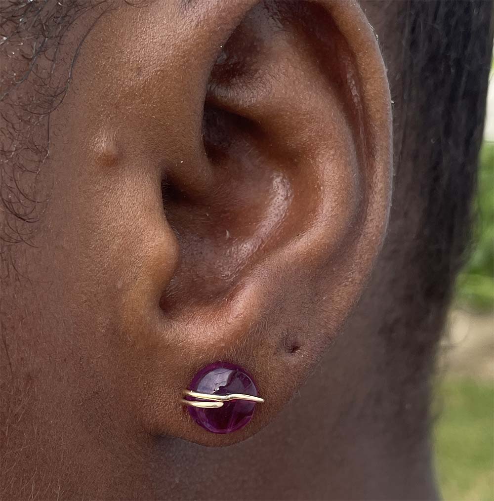 Raspberry fluorite stud earrings gold