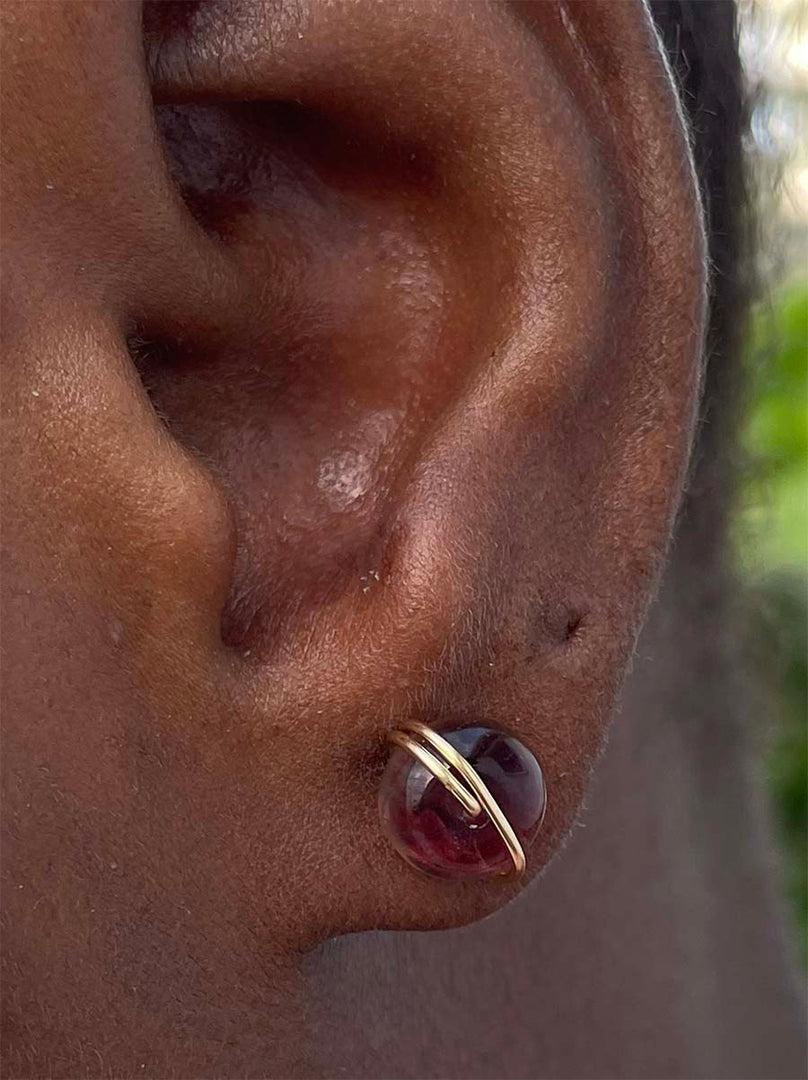 Red purple fluorite Stud earrings 