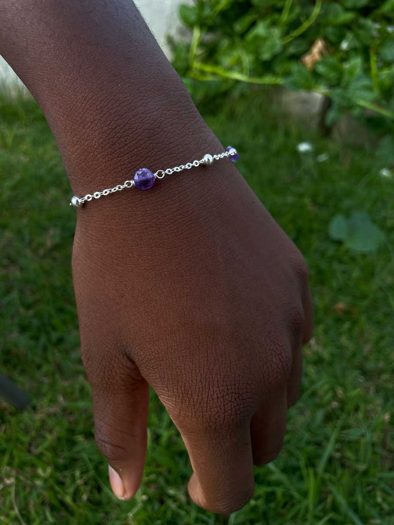 silver amethyst chain bracelet 