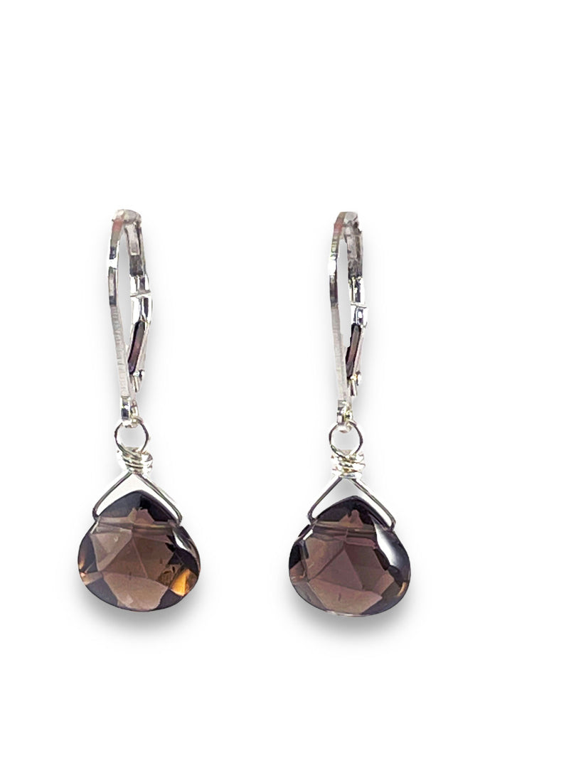 Smoky quartz teardrop silver drops 
