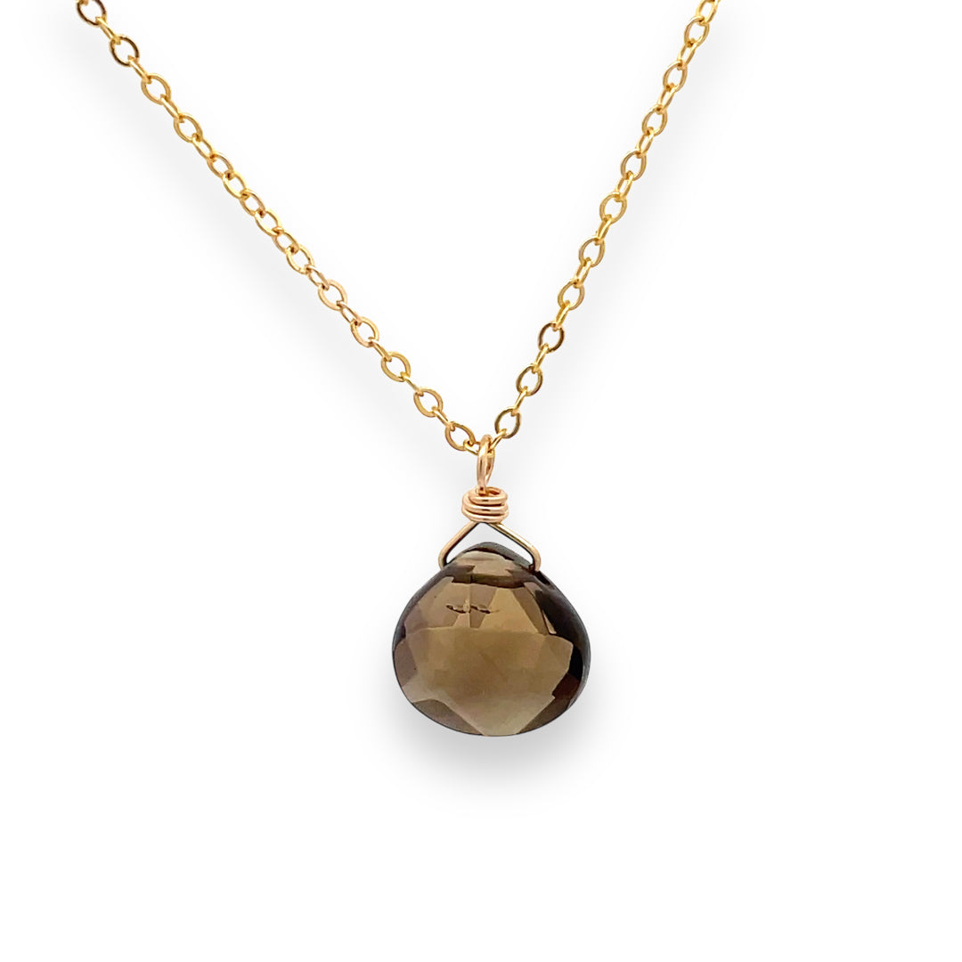 Smoky quartz pendant necklace set in gold 