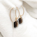 Load image into Gallery viewer, side profile of smoky quartz drop earrings with elongated marquise hooks, perfect for everyday wear.
