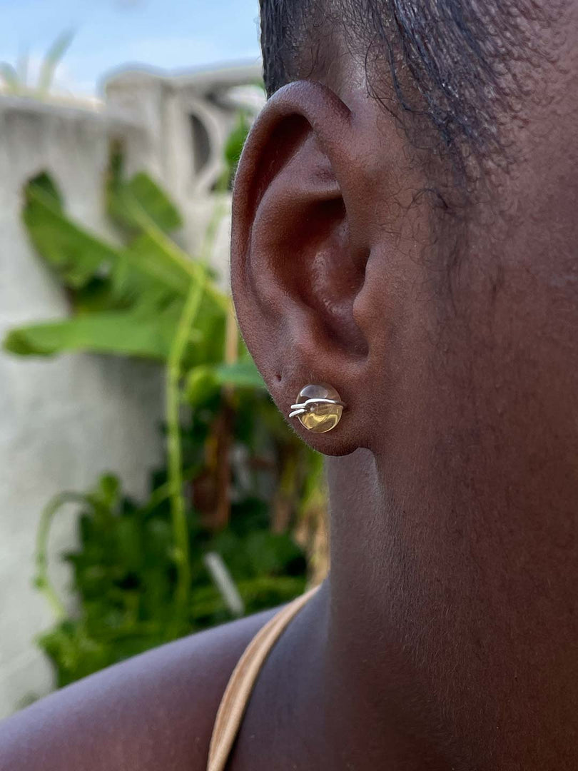 yellow fluorite stud earrings in silver 