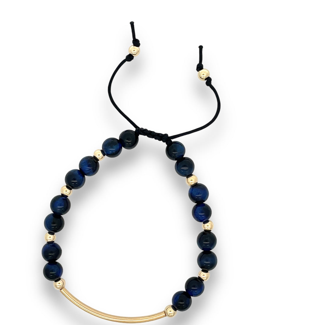 Dark blue tigers eye gold stone bar bracelet 