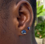 Load image into Gallery viewer, dumortierite and lazil lazili stud earrings set in gold 
