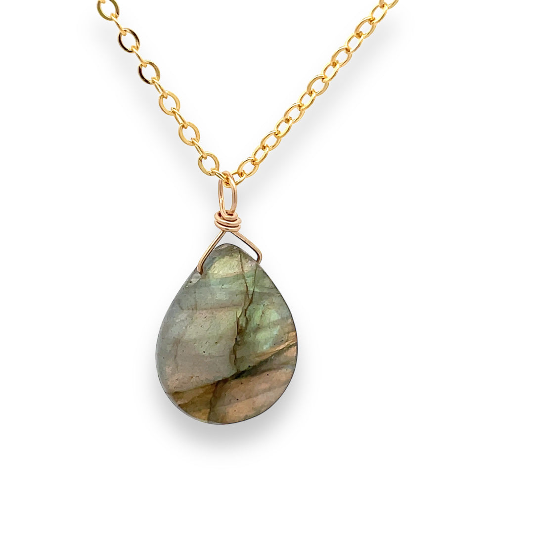 Labradorite gold teardrop necklace 