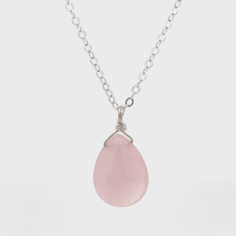 Rose quartz silver necklace 