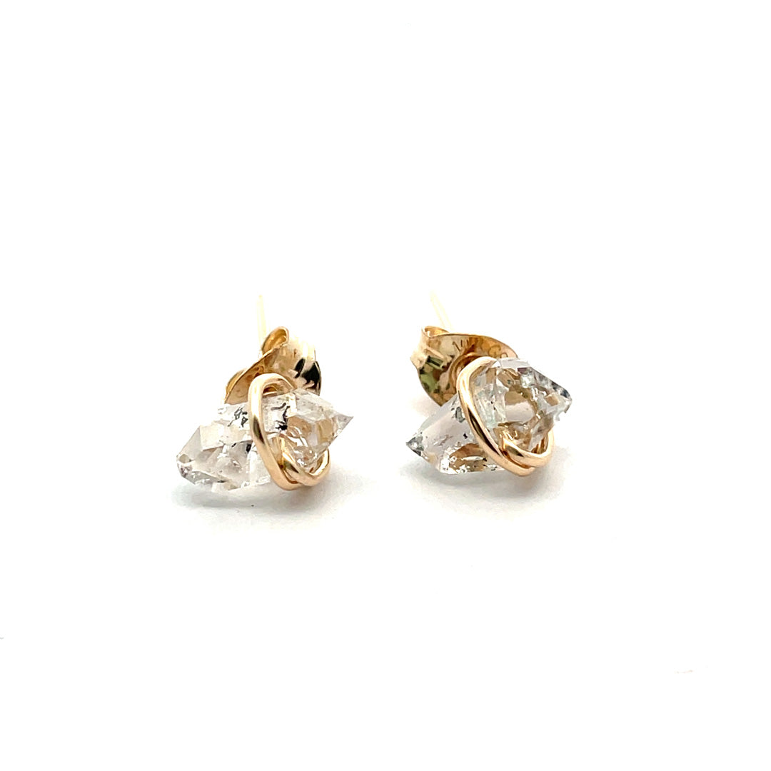 clear quartz stud earrings in gold 