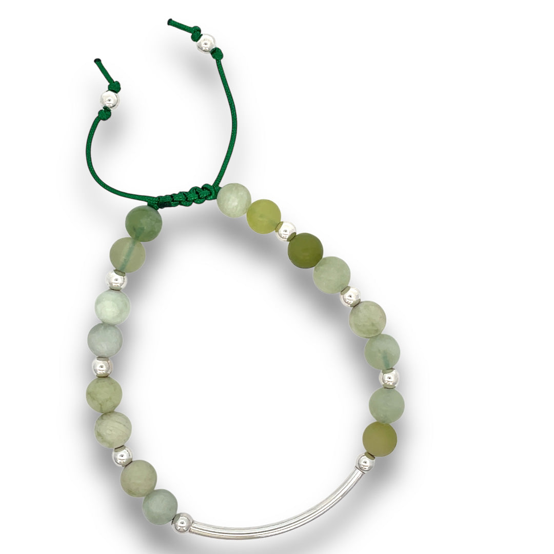 serpentine jade silver stone bar bracelet 