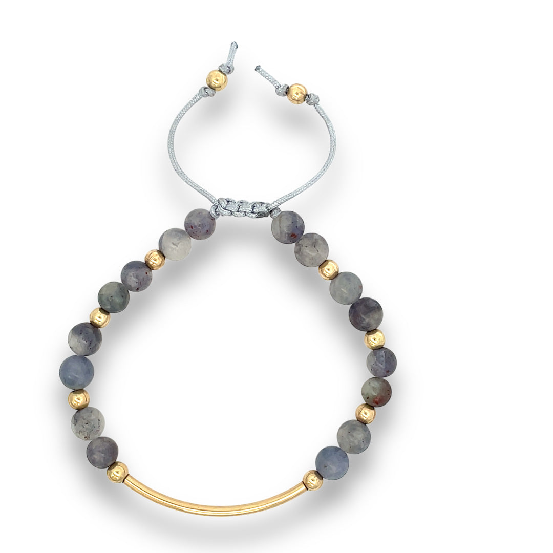 sunstone iolite stone bar bracelet in gold 