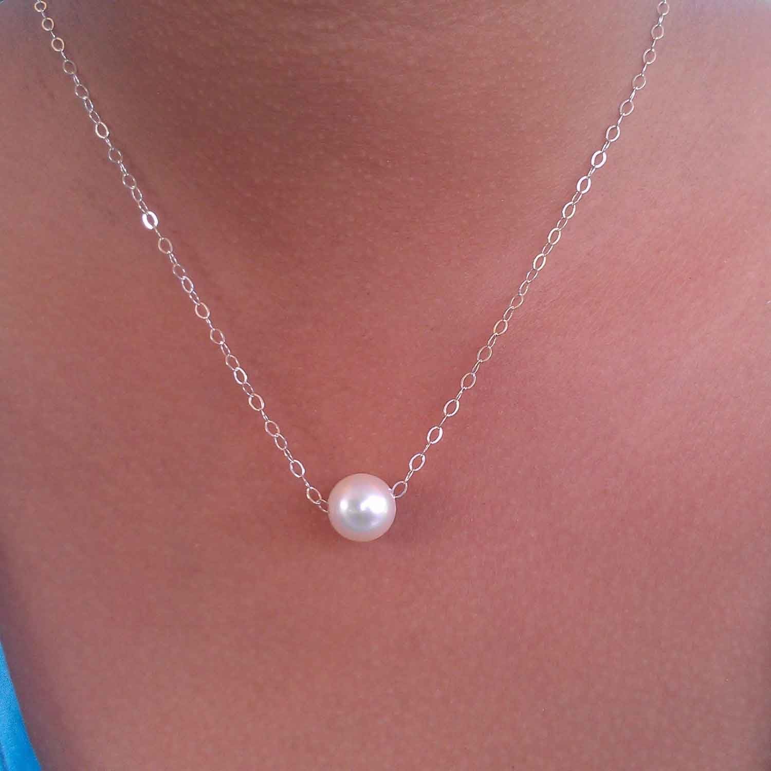 Freshwater Pearl Necklace, Illusion Necklace, 18, White Real